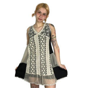 Joy Fashions  Black Tunic Dress with Lace Overlay